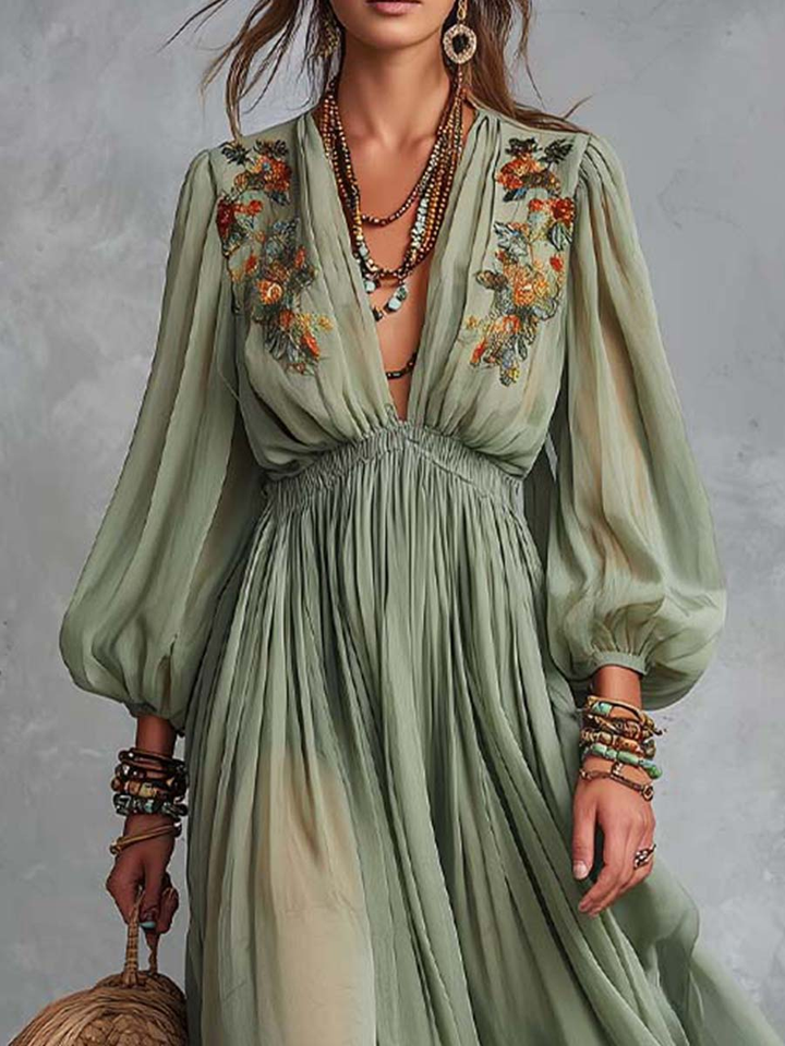 Élodine™ | Vestito Maxi Bohemien con Stampa Floreale