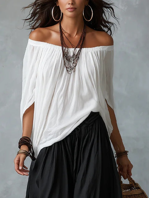 Completo Top Bianco Off-the-shoulder e Pantaloni Lantern Larghi