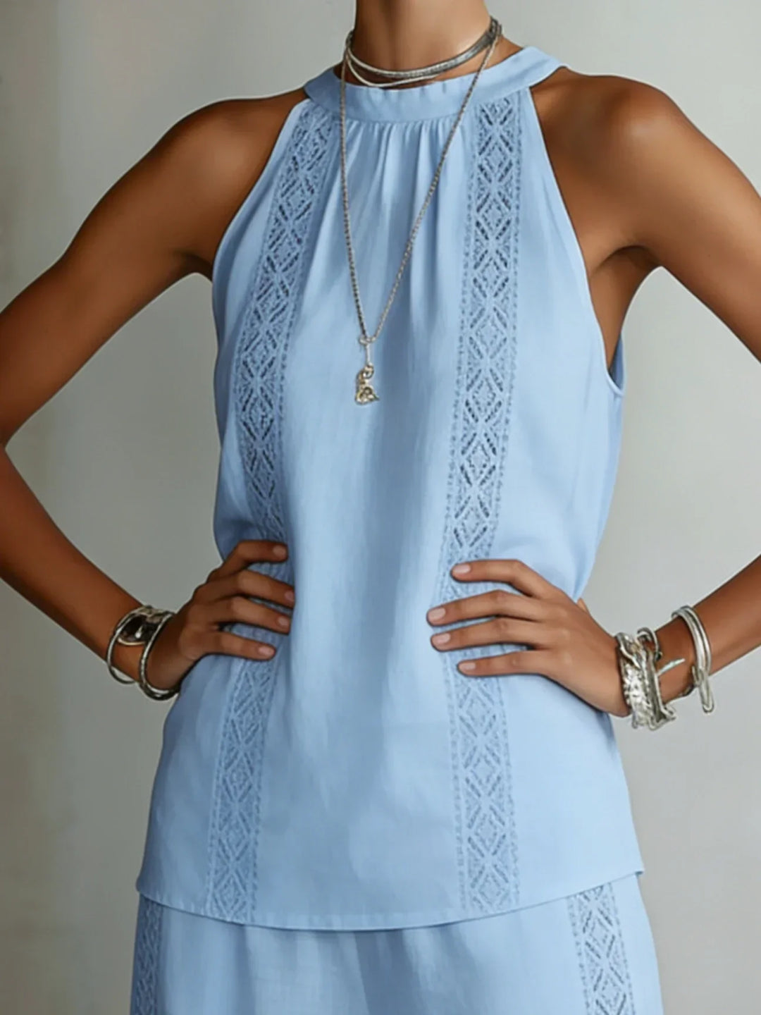 Camilla | Completo Elegante in Lino a Due Pezzi con Collo Halter