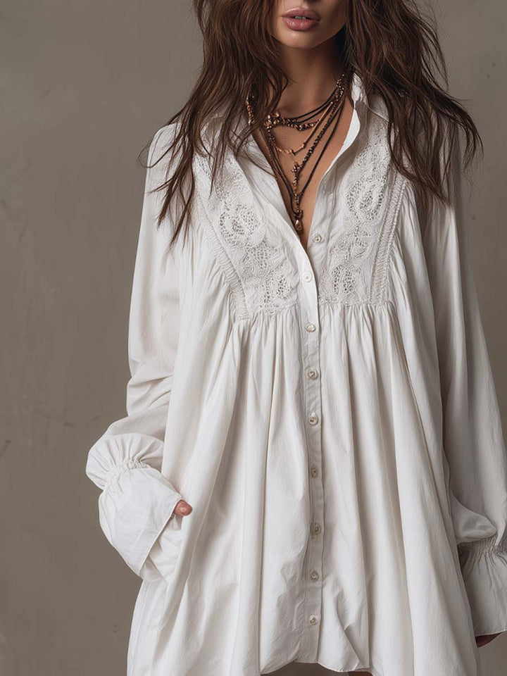 Lucia | Vestito Camicia con Dettagli in Pizzo