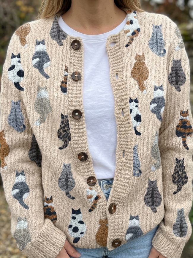 Charlotte™ | Cardigan con Stampa di Gatto Accogliente