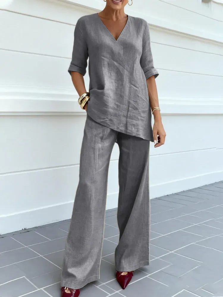 Susana | Completo di Due Pezzi con Top a Manica Corta e Pantaloni Dritti
