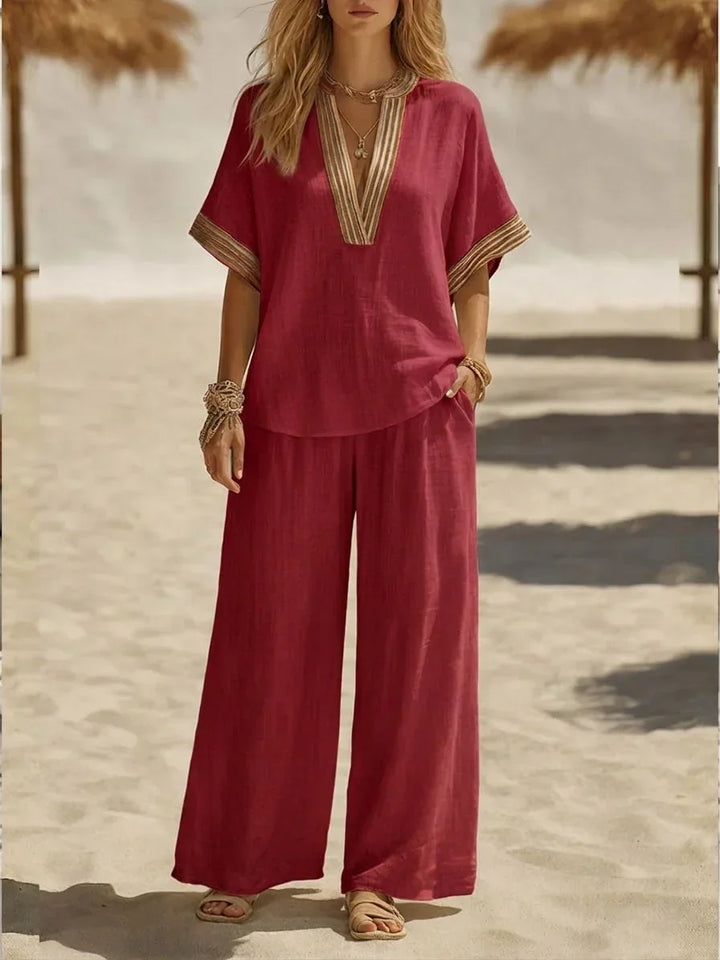 Maribel | Completo di Due Pezzi in Lino Relax con Scollatura a V