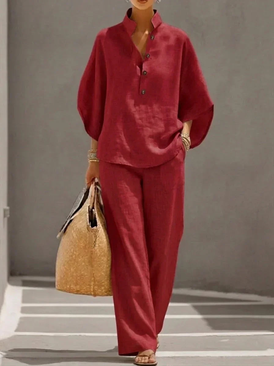 Noelle | Completo di Due Pezzi in Lino con Bottoni e Taglio Relaxed