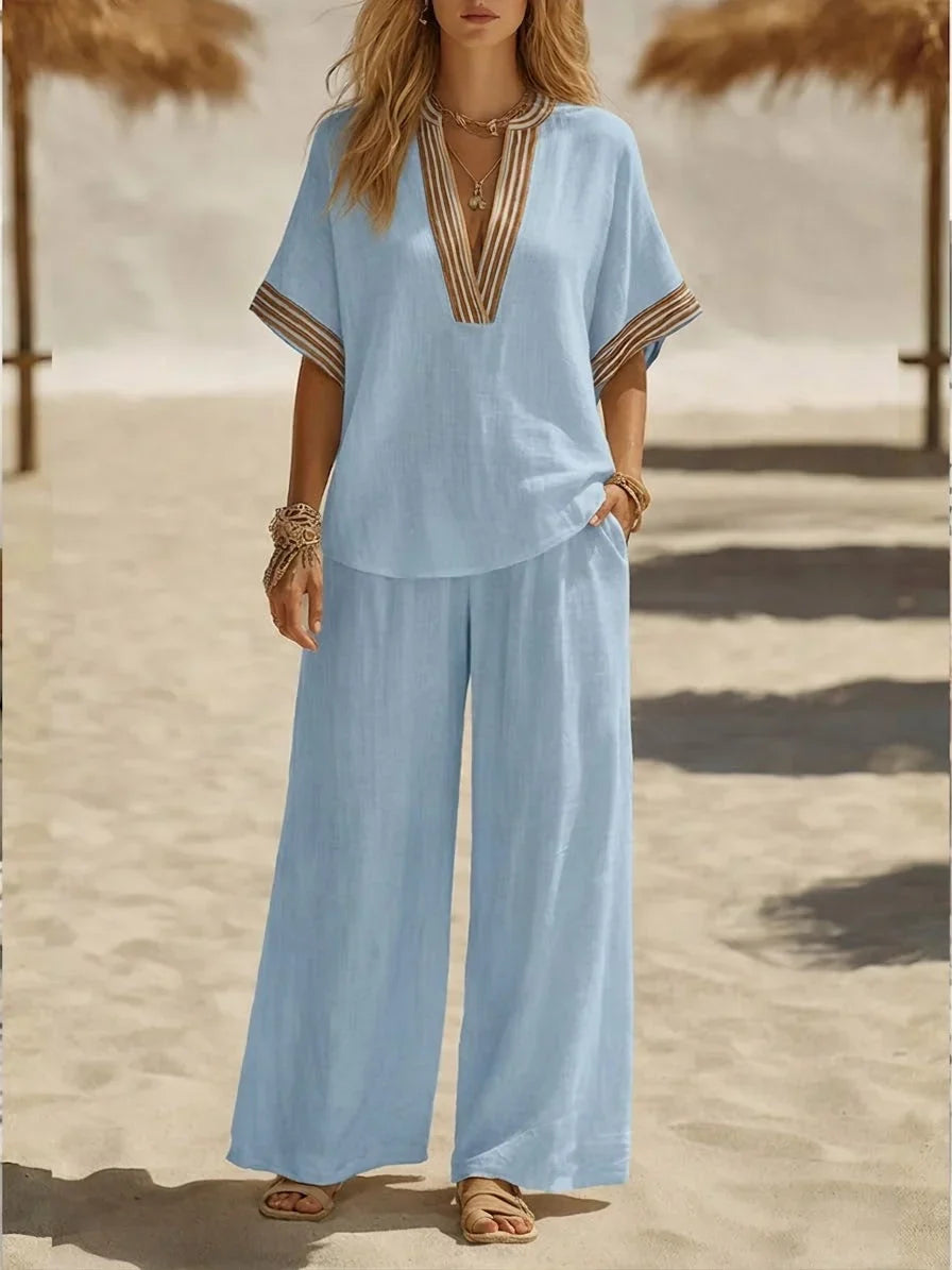 Maribel | Completo di Due Pezzi in Lino Relax con Scollatura a V