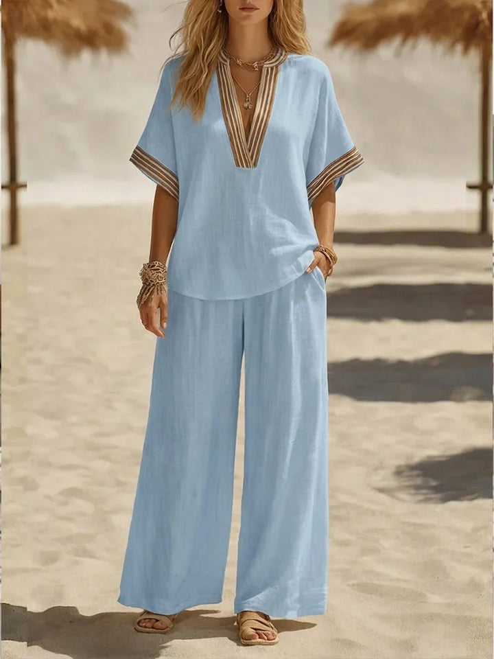Maribel | Completo di Due Pezzi in Lino Relax con Scollatura a V
