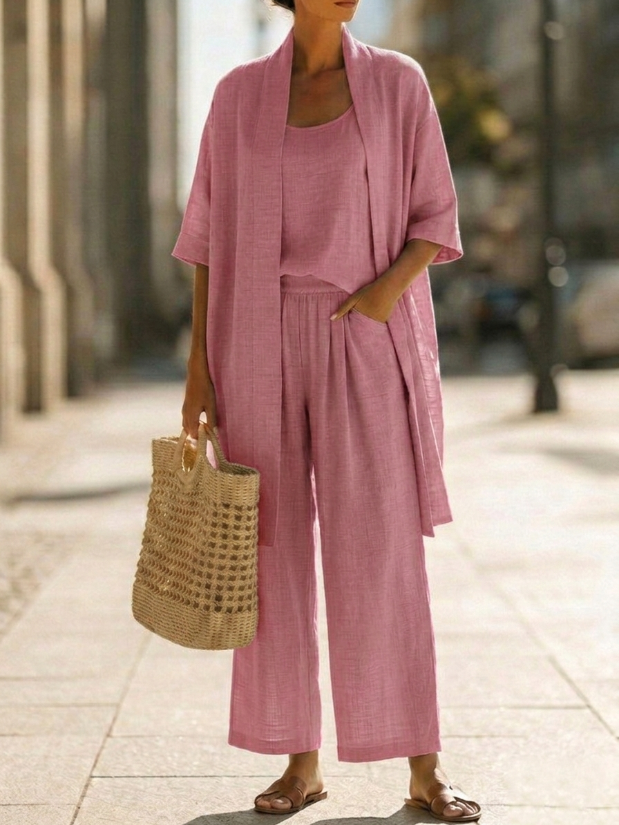 Elena | Completo Minimalista in Cotone e Lino a Tre Pezzi