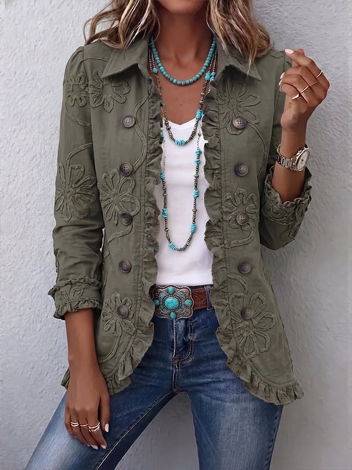 Kamberly™ | Giacca Utility Ricamata a Fiori in Stile Boho-Chic con Rouches