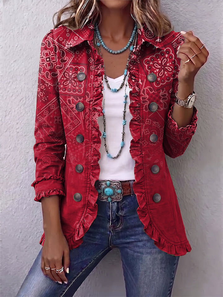 Criselle™ | Giacca Arricciata con Stampa Paisley Ombré Bohemien