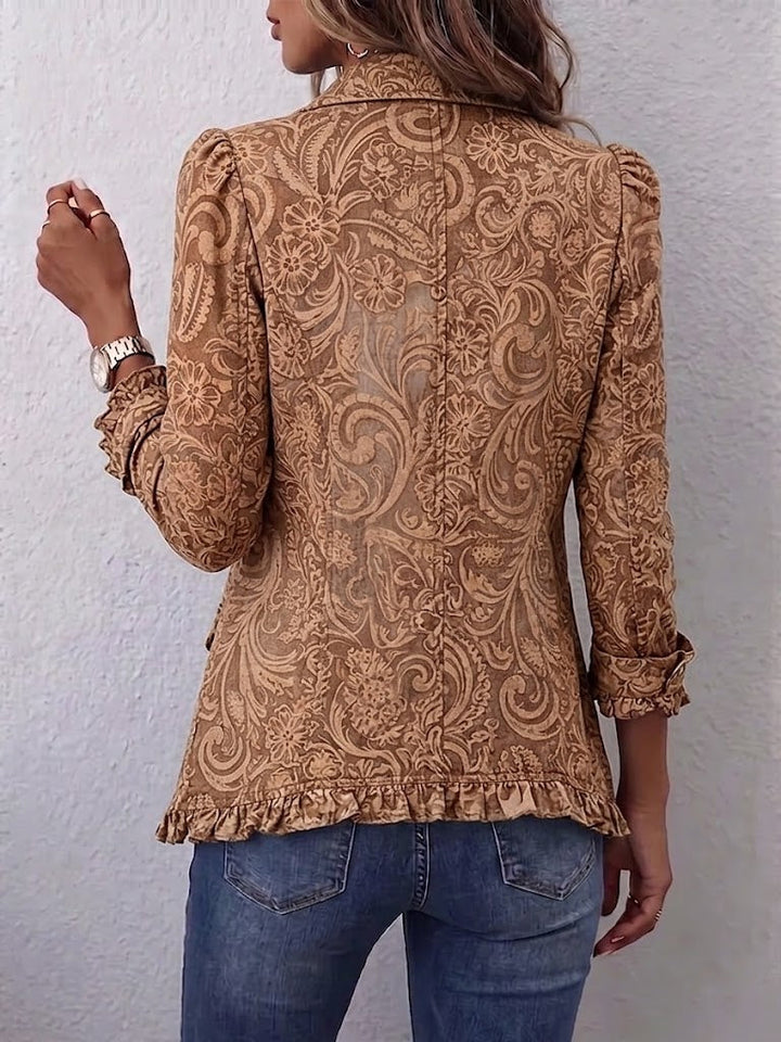 Vyclara™ | Giacca Arricciata con Stampa Floreale Bohemien Vintage