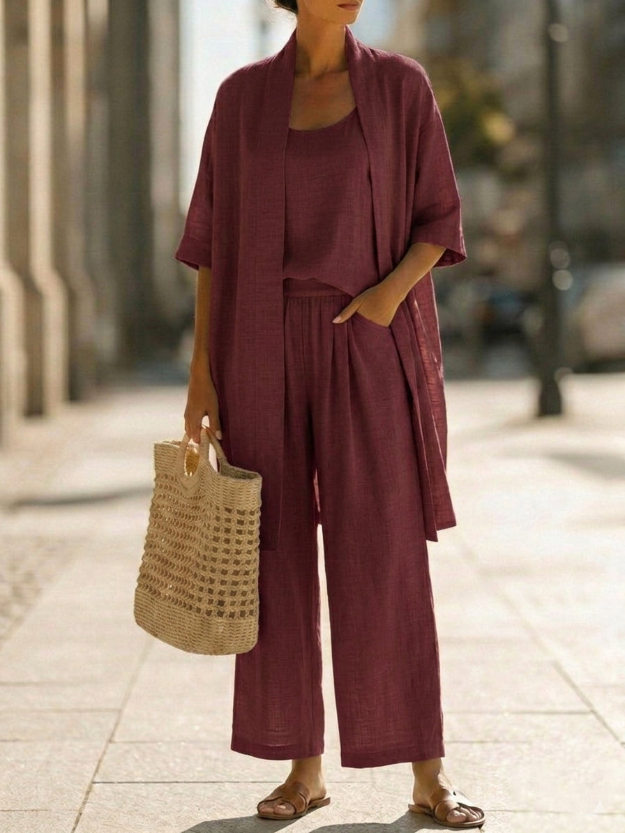 Elena | Completo Minimalista in Cotone e Lino a Tre Pezzi