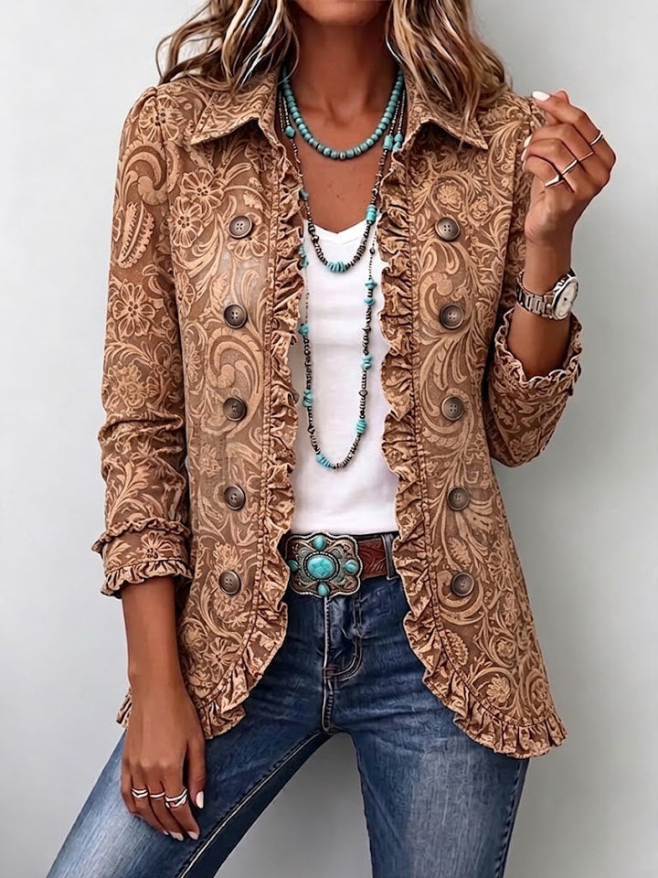 Vyclara™ | Giacca Arricciata con Stampa Floreale Bohemien Vintage